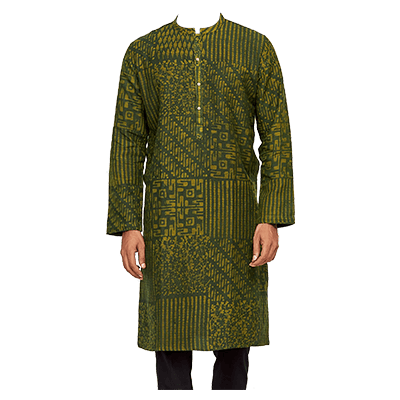 Green Wax Brush Painted Cotton Panjabi Green Wax Brush Painted Cotton Panjabi