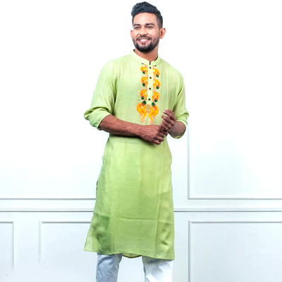 Men's Stylish Olive Color Cotton Panjabi with gorgeous design