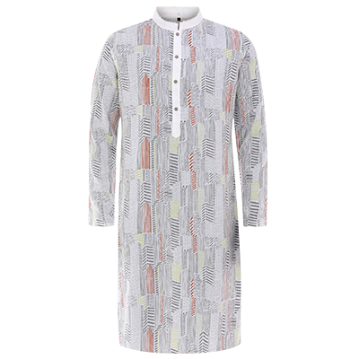 White Printed Cotton Panjabi